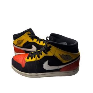 Nike Air Jordan 1 Mid Black Yellow Red Sneakers Men's Size 9.5 852542-087